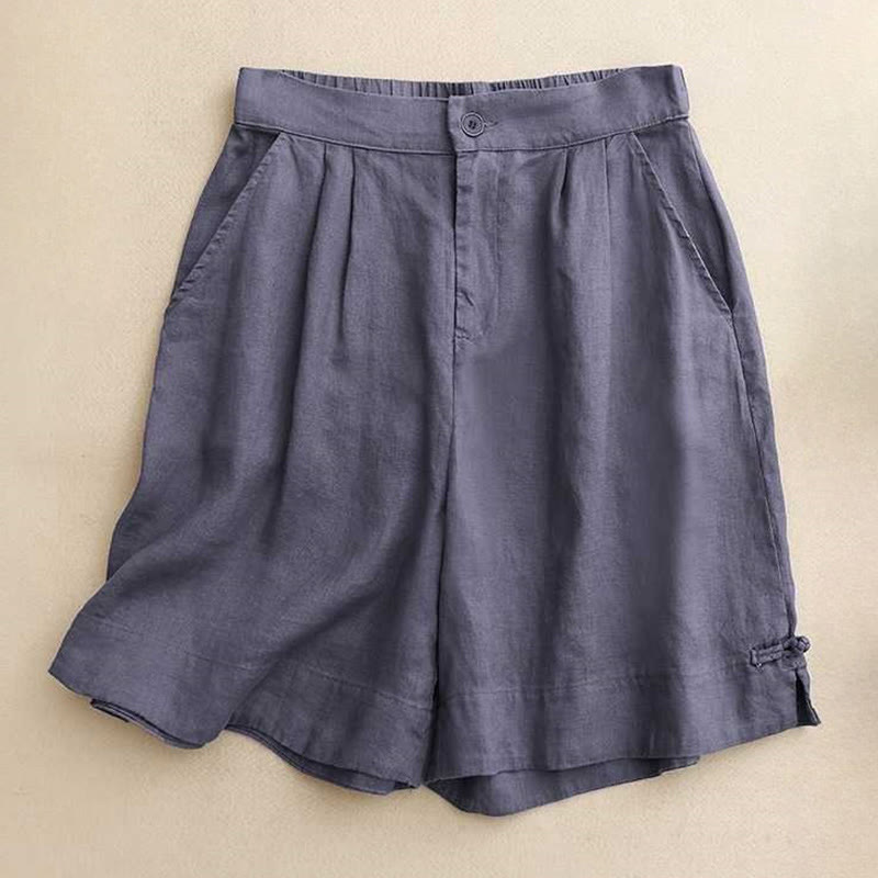 Buddha Stones夏 カジュアル 無地 ジッパーボタン アクリルファイバー カエルボタン レディース ショートパンツ ポケット付き - スティールブルー - US12、 UK/AU16、 EU44 (2XL) - image 6