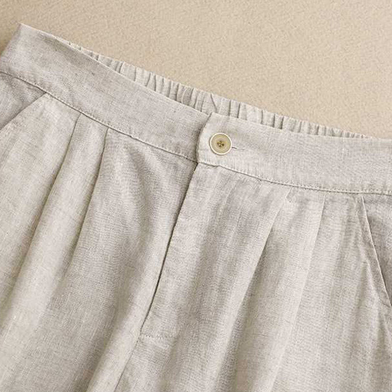Buddha Stones夏 カジュアル 無地 ジッパーボタン アクリルファイバー カエルボタン レディース ショートパンツ ポケット付き