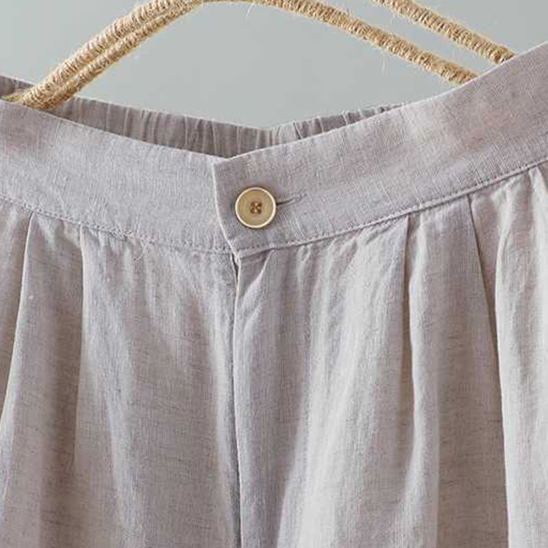 Buddha Stones夏 カジュアル 無地 カエルボタン ジッパーボタン アクリル繊維 レディース ショートパンツ ポケット付き - image 8