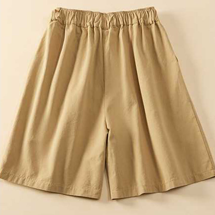 Buddha Stones夏 カジュアル ゆったり 無地 コットン レディース ショートパンツ ポケット付き - image 1