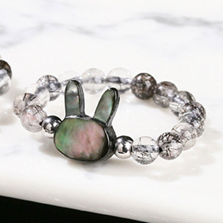 Buddha Stones 3mm ブラックルチルクォーツ シャコガイ 石 ウサギ 猫 リング - image 6