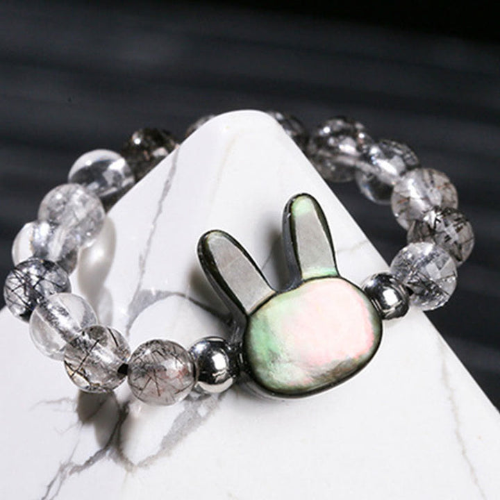 Buddha Stones 3mm ブラックルチルクォーツ シャコガイ 石 ウサギ 猫 リング - image 4