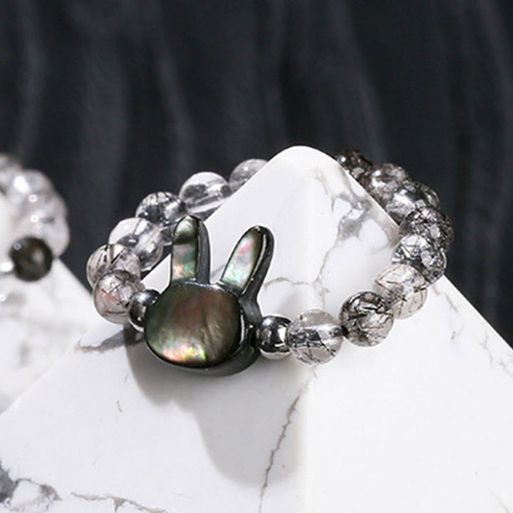 Buddha Stones 3mm ブラックルチルクォーツ シャコガイ 石 ウサギ 猫 リング - image 5