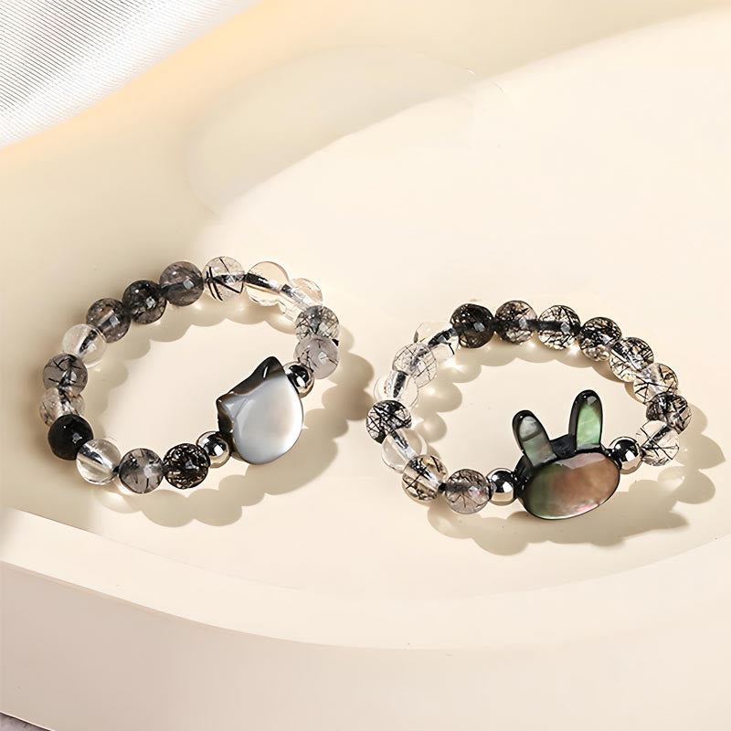 Buddha Stones 3mm ブラックルチルクォーツ シャコガイ 石 ウサギ 猫 リング - image 14