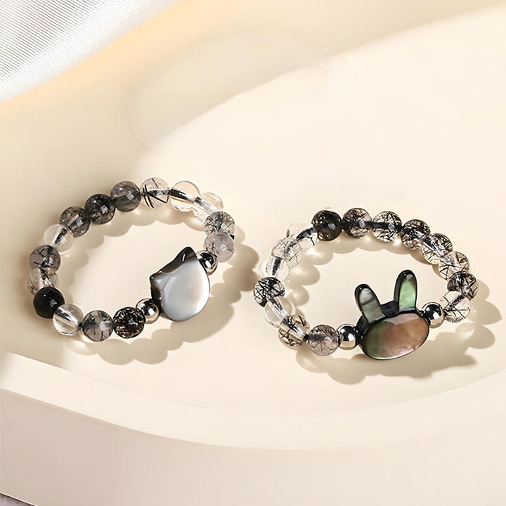 Buddha Stones 3mm ブラックルチルクォーツ シャコガイ 石 ウサギ 猫 リング - image 14