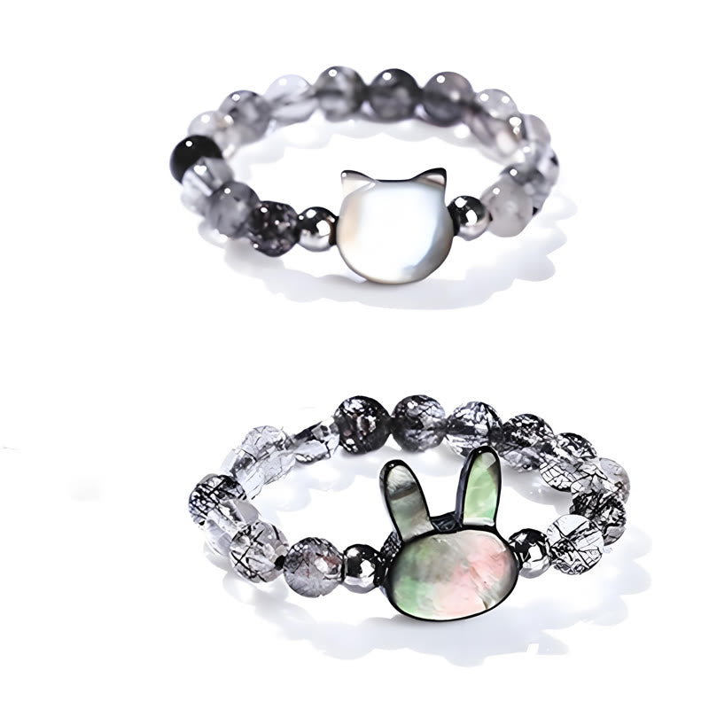 Buddha Stones 3mm ブラックルチルクォーツ シャコガイ 石 ウサギ 猫 リング - image 15