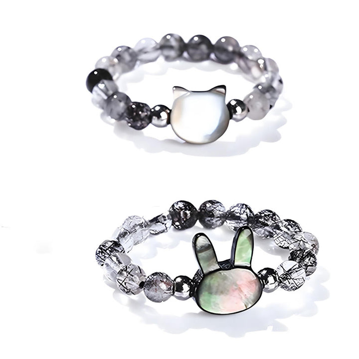 Buddha Stones 3mm ブラックルチルクォーツ シャコガイ 石 ウサギ 猫 リング - image 15