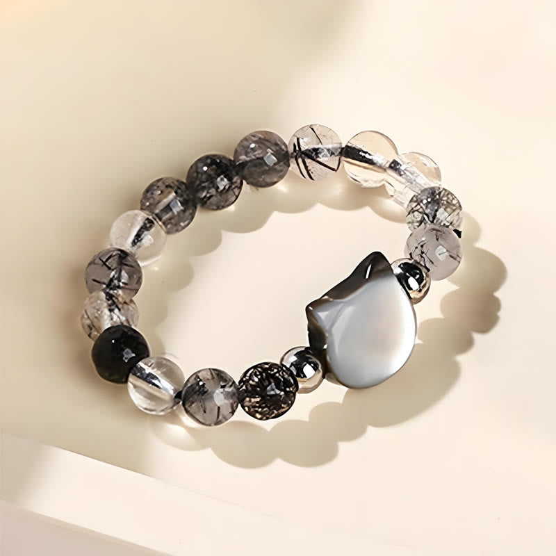 Buddha Stones 3mm ブラックルチルクォーツ シャコガイ 石 ウサギ 猫 リング - image 12