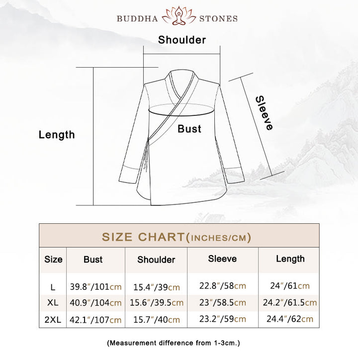 Buddha Stonesの秋の無地漢服長袖レースアップレディースシャツ - image 3