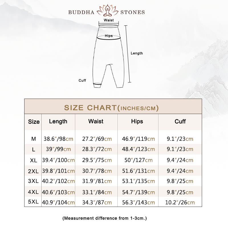 Buddha Stonesと葉、つる柄プリントのコットンメンズロング丈クロップドハーレムパンツ（ポケット付き） - image 3