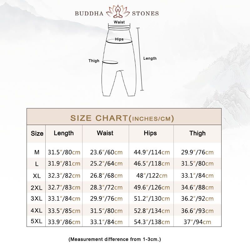 Buddha Stonesと葉、つる柄プリントのコットンメンズロング丈クロップドハーレムパンツ（ポケット付き） - image 12