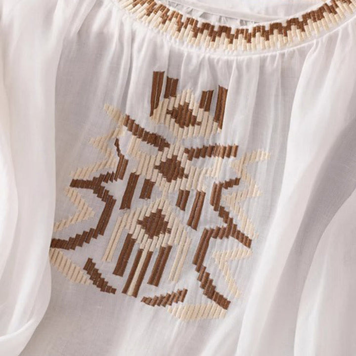 Buddha Stonesカジュアル シンメトリー 刺繍 レディース クルーネックデザイン 半袖 スパンデックス Tシャツ - image 6