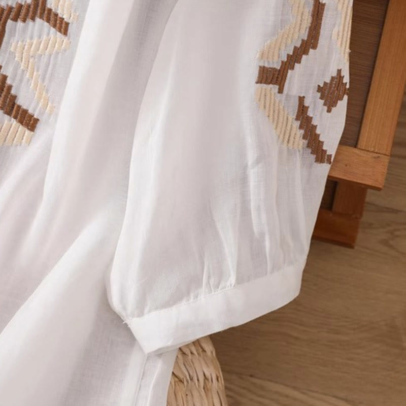 Buddha Stonesカジュアル シンメトリー 刺繍 レディース クルーネックデザイン 半袖 スパンデックス Tシャツ - image 4