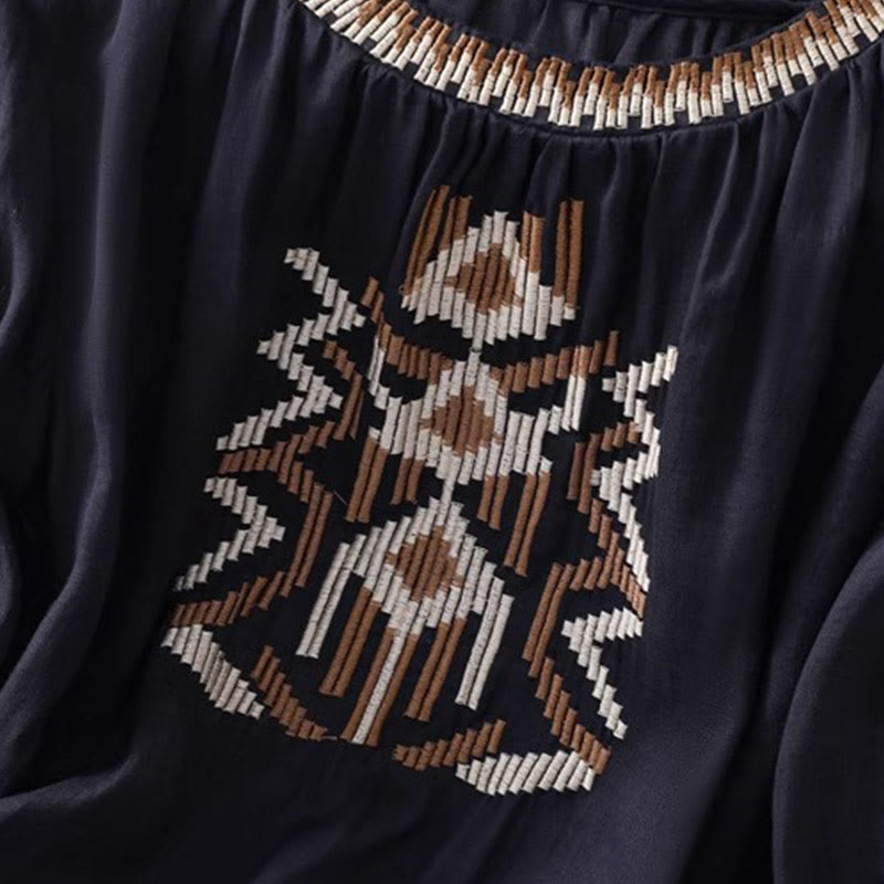 Buddha Stonesカジュアル シンメトリー 刺繍 レディース クルーネックデザイン 半袖 スパンデックス Tシャツ - image 12