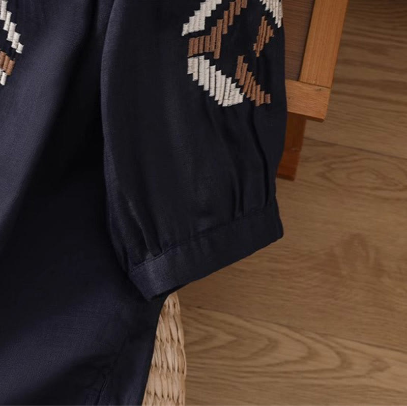 Buddha Stonesカジュアル シンメトリー 刺繍 レディース クルーネックデザイン 半袖 スパンデックス Tシャツ - image 10