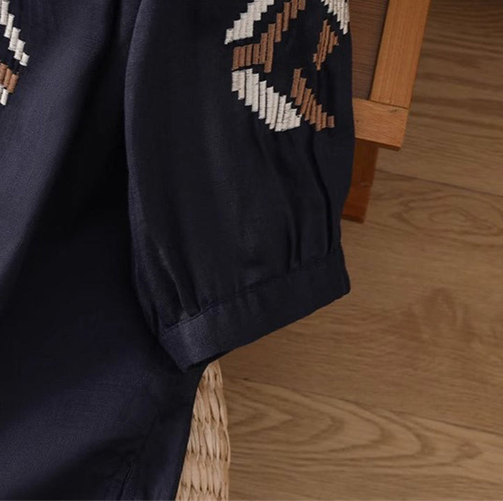 Buddha Stonesカジュアル シンメトリー 刺繍 レディース クルーネックデザイン 半袖 スパンデックス Tシャツ - image 10