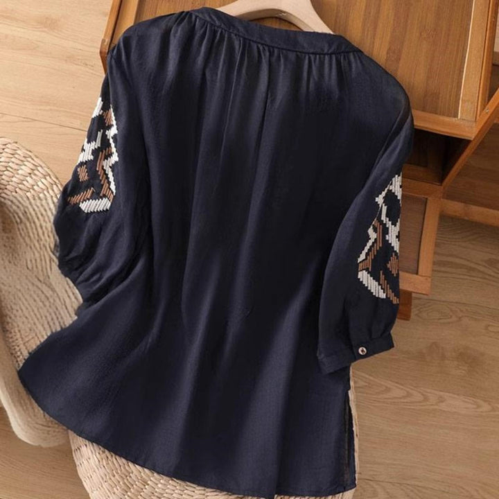 Buddha Stonesカジュアル シンメトリー 刺繍 レディース クルーネックデザイン 半袖 スパンデックス Tシャツ - image 13