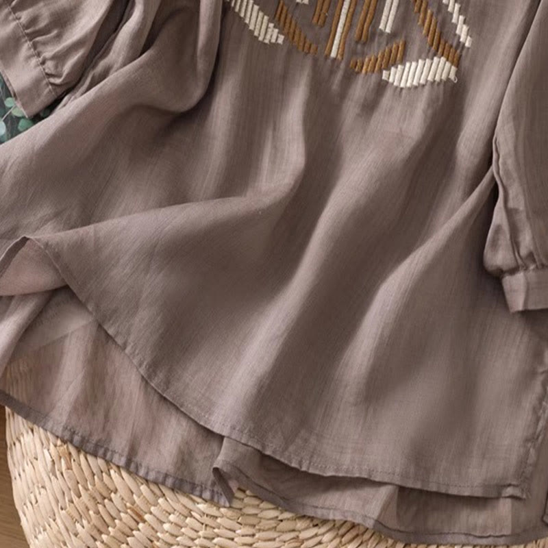 Buddha Stonesカジュアル シンメトリー 刺繍 レディース クルーネックデザイン 半袖 スパンデックス Tシャツ - image 21