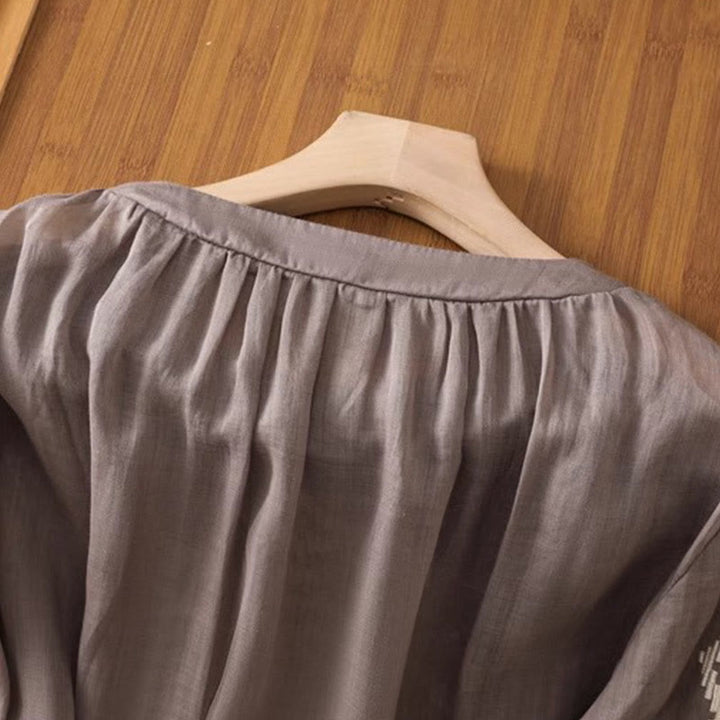 Buddha Stonesカジュアル シンメトリー 刺繍 レディース クルーネックデザイン 半袖 スパンデックス Tシャツ - image 17