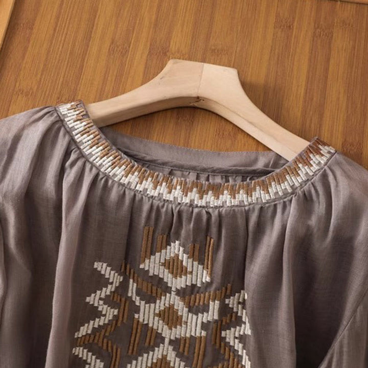 Buddha Stonesカジュアル シンメトリー 刺繍 レディース クルーネックデザイン 半袖 スパンデックス Tシャツ - image 18