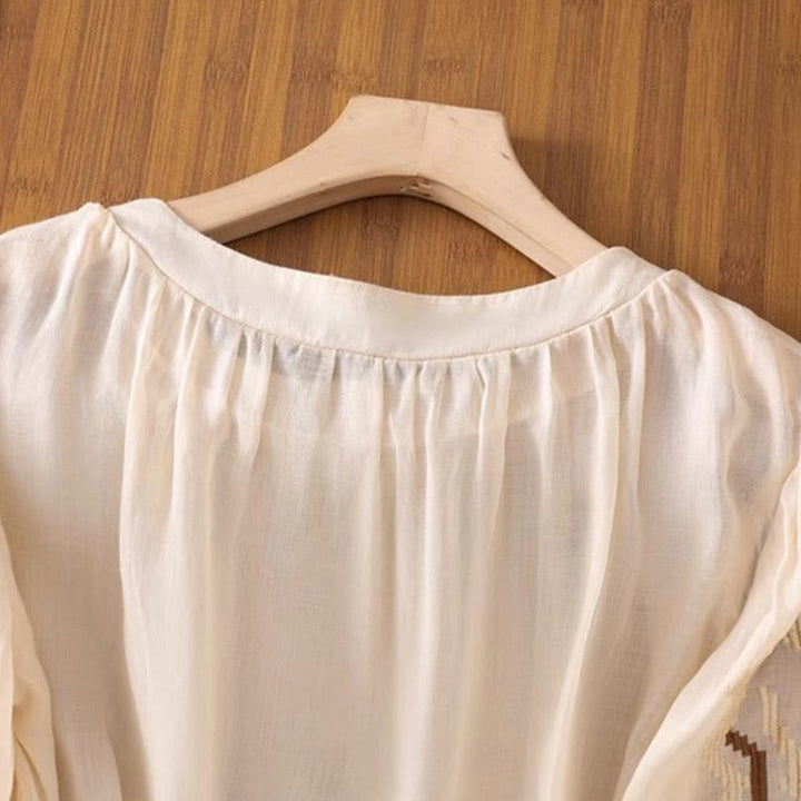 Buddha Stonesカジュアル シンメトリー 刺繍 レディース クルーネックデザイン 半袖 スパンデックス Tシャツ - image 36