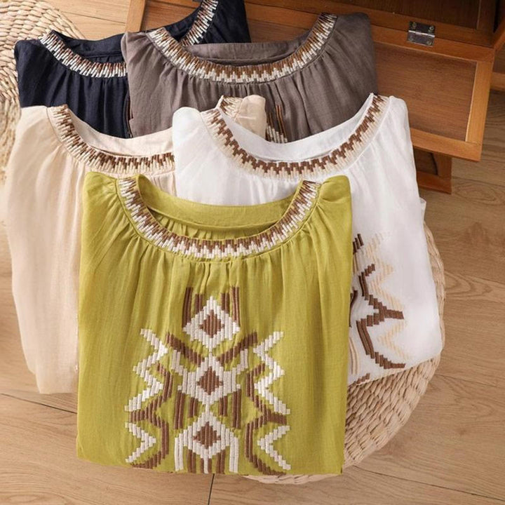 Buddha Stonesカジュアル シンメトリー 刺繍 レディース クルーネックデザイン 半袖 スパンデックス Tシャツ - image 42