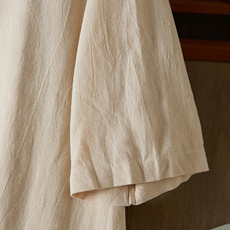 Buddha Stonesヴィンテージ刺繍 フロッグボタン 半袖 ハイウエスト コットンリネン レディース ミディドレス - image 9