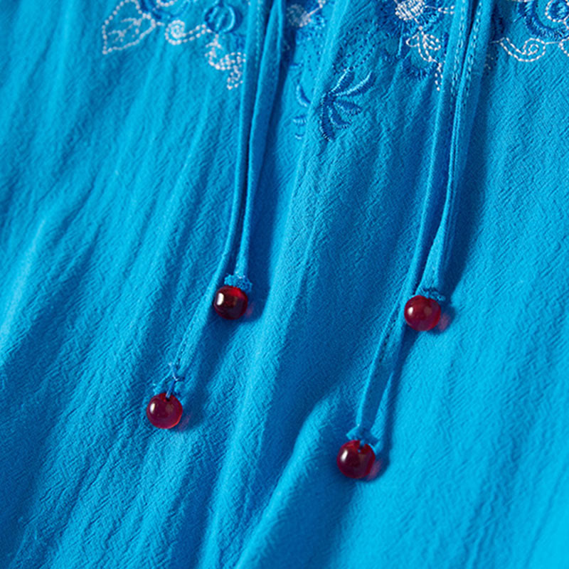 Buddha Stonesヴィンテージ刺繍 フロッグボタン 半袖 ハイウエスト コットンリネン レディース ミディドレス - image 21