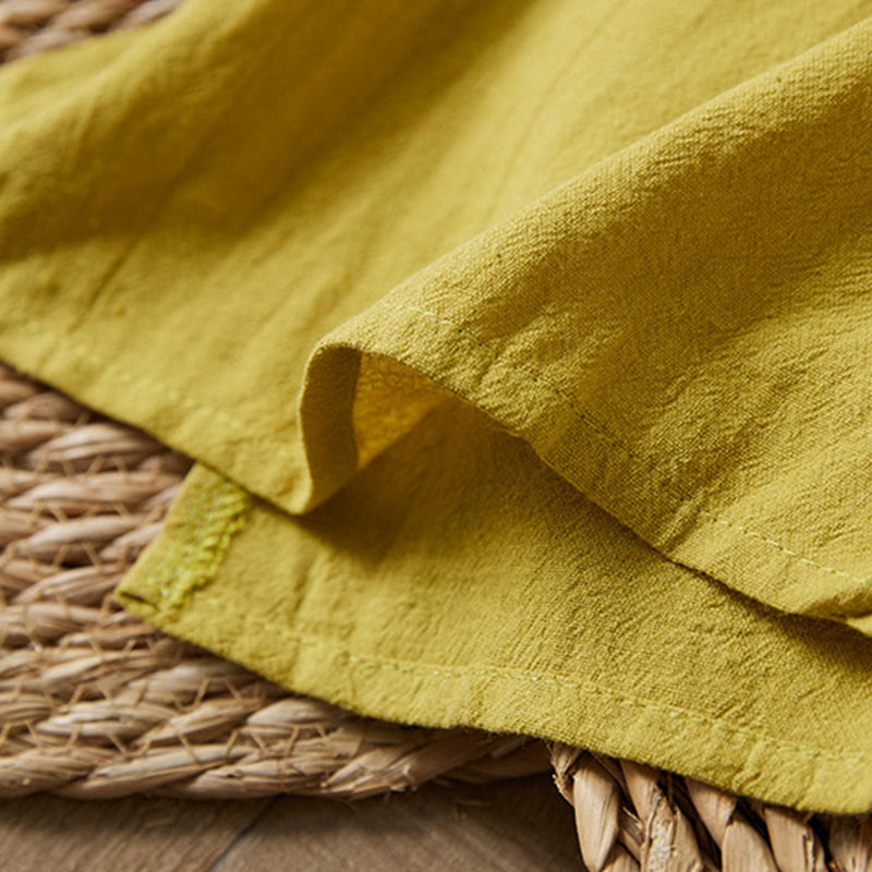 Buddha Stonesヴィンテージ刺繍 フロッグボタン 半袖 ハイウエスト コットンリネン レディース ミディドレス - image 5