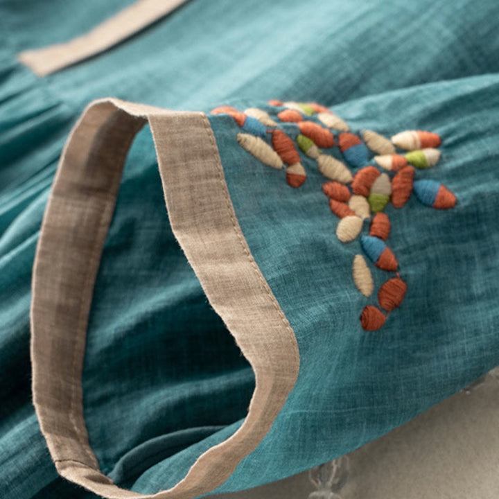 Buddha Stones春 エスニック刺繍 半袖 コットンリネン レディース ミディドレス - image 7