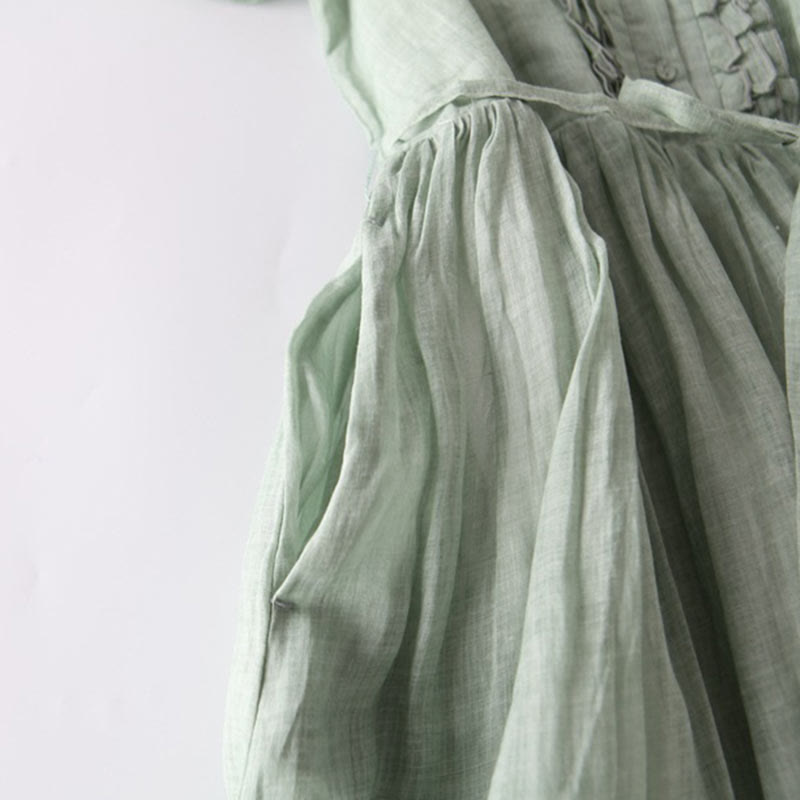 Buddha Stonesカジュアル 無地 フリルデザイン 半袖 レースアップ レディース ミディドレス ポケット付き - image 6