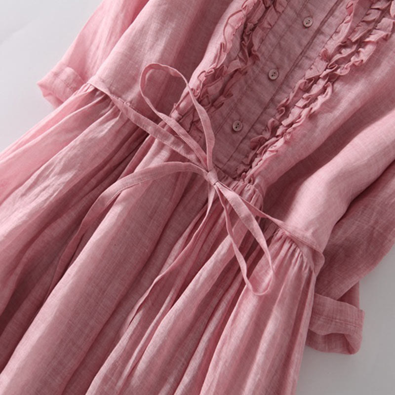 Buddha Stonesカジュアル 無地 フリルデザイン 半袖 レースアップ レディース ミディドレス ポケット付き - image 11