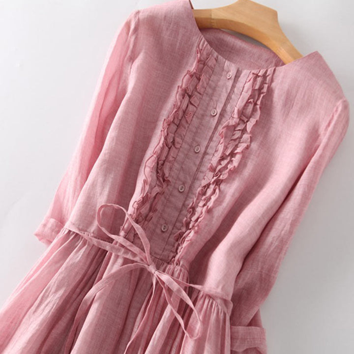 Buddha Stonesカジュアル 無地 フリルデザイン 半袖 レースアップ レディース ミディドレス ポケット付き - image 9