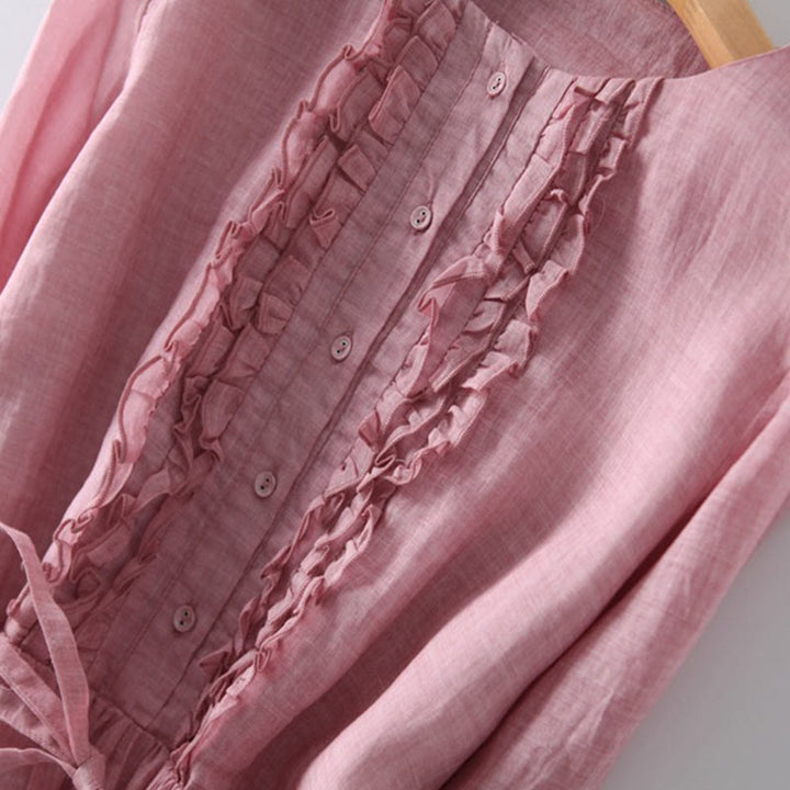 Buddha Stonesカジュアル 無地 フリルデザイン 半袖 レースアップ レディース ミディドレス ポケット付き - image 12