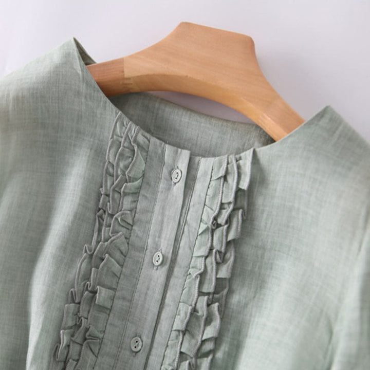 Buddha Stonesカジュアル 無地 フリルデザイン 半袖 レースアップ レディース ミディドレス ポケット付き - image 4