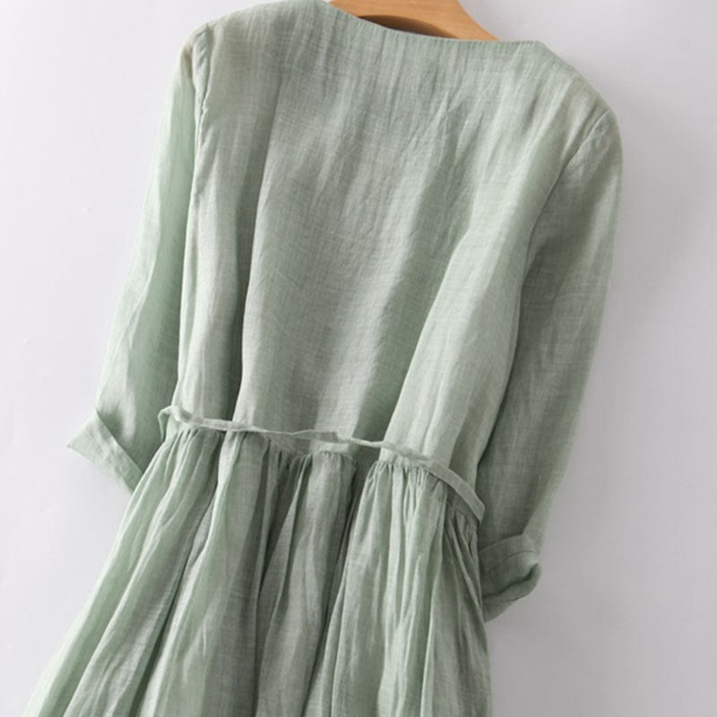 Buddha Stonesカジュアル 無地 フリルデザイン 半袖 レースアップ レディース ミディドレス ポケット付き - image 3