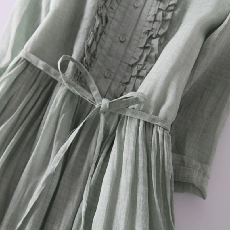 Buddha Stonesカジュアル 無地 フリルデザイン 半袖 レースアップ レディース ミディドレス ポケット付き - image 5