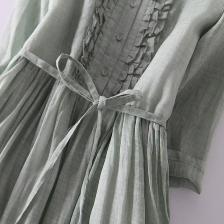 Buddha Stonesカジュアル 無地 フリルデザイン 半袖 レースアップ レディース ミディドレス ポケット付き - image 5