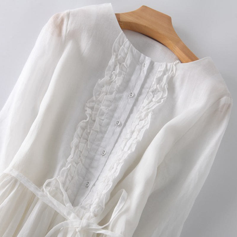 Buddha Stonesカジュアル 無地 フリルデザイン 半袖 レースアップ レディース ミディドレス ポケット付き - image 15