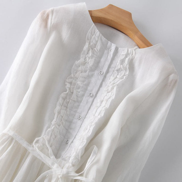 Buddha Stonesカジュアル 無地 フリルデザイン 半袖 レースアップ レディース ミディドレス ポケット付き - image 15