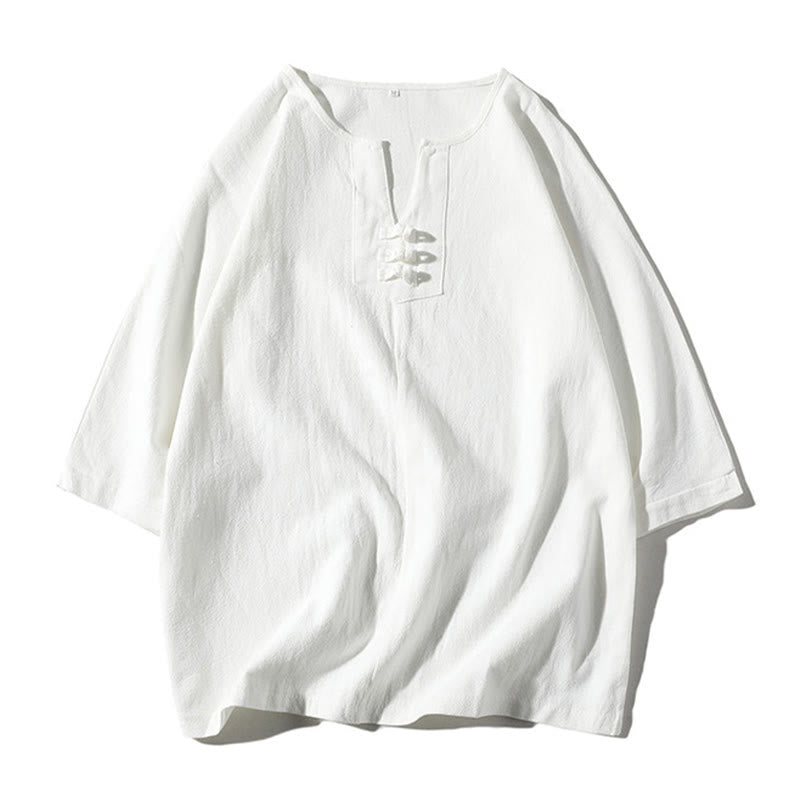 Buddha Stones2枚組 無地ノッチカラーTシャツ ワイドレッグショーツ ポケット付き メンズ瞑想服セット - image 16