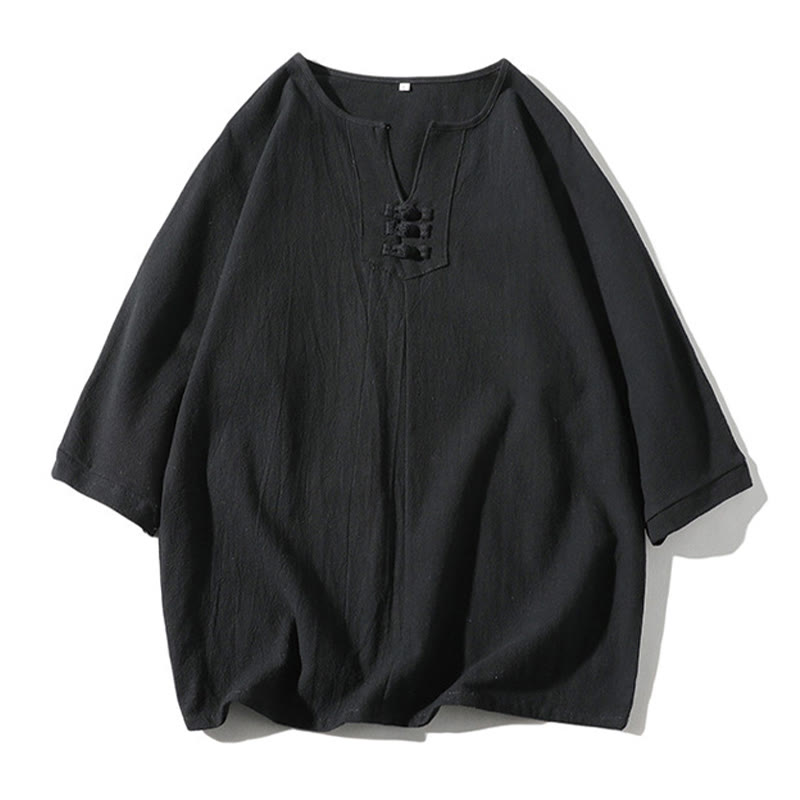 Buddha Stones2枚組 無地ノッチカラーTシャツ ワイドレッグショーツ ポケット付き メンズ瞑想服セット - image 19