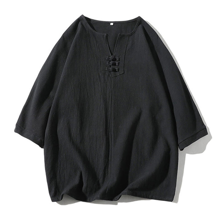 Buddha Stones2枚組 無地ノッチカラーTシャツ ワイドレッグショーツ ポケット付き メンズ瞑想服セット - image 19