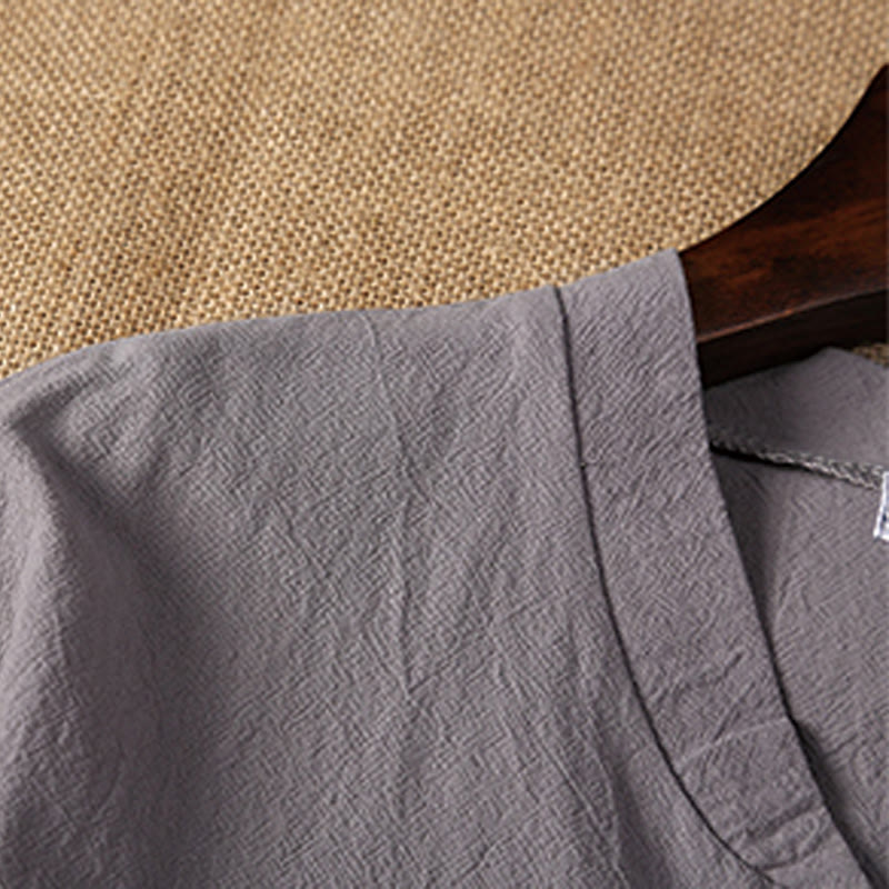 Buddha Stones 2点セット 無地 ノッチカラー 半袖 Tシャツ ショートパンツ ポケット付き コットンリネン メンズ 瞑想用クロスセット - image 10