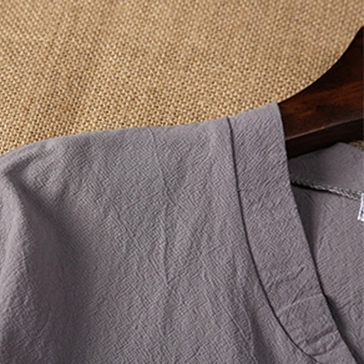 Buddha Stones 2点セット 無地 ノッチカラー 半袖 Tシャツ ショートパンツ ポケット付き コットンリネン メンズ 瞑想用クロスセット - image 10