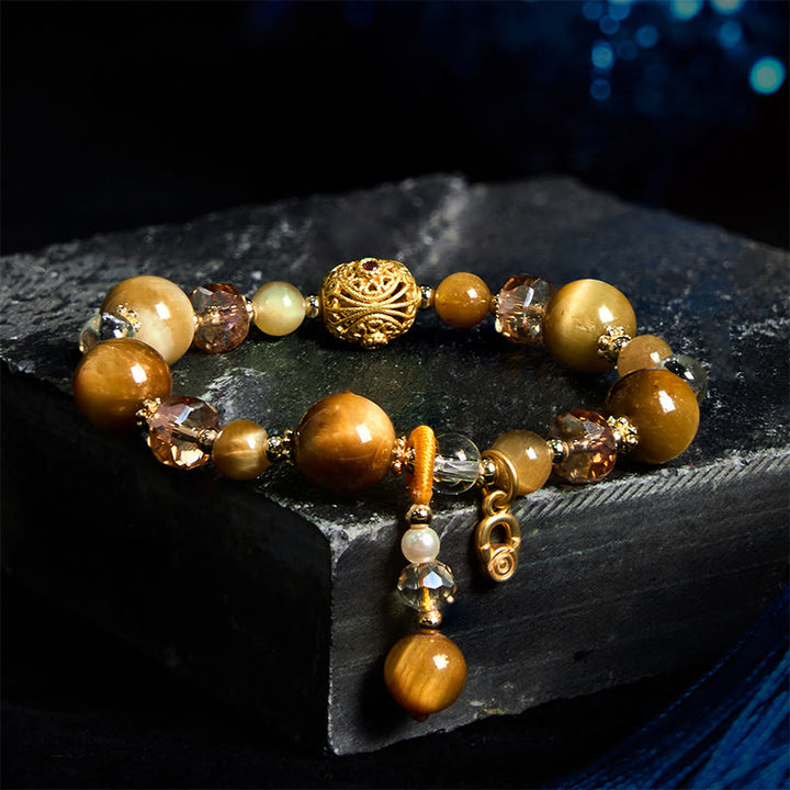 Buddha Stones天然タイガーアイビーズ重量強度ブレスレット
