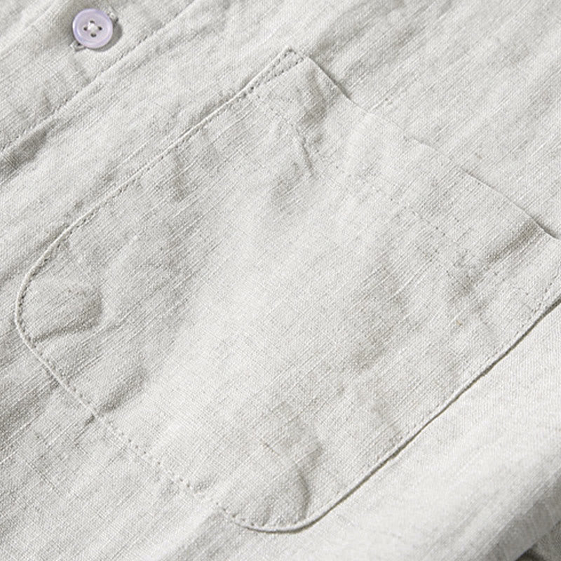 Buddha Stones夏カジュアル 純色ボタン コットン メンズ 半袖シャツ ポケット付き - image 3