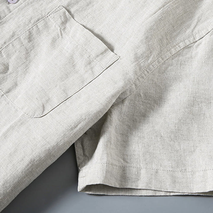 Buddha Stones夏カジュアル 純色ボタン コットン メンズ 半袖シャツ ポケット付き - image 2