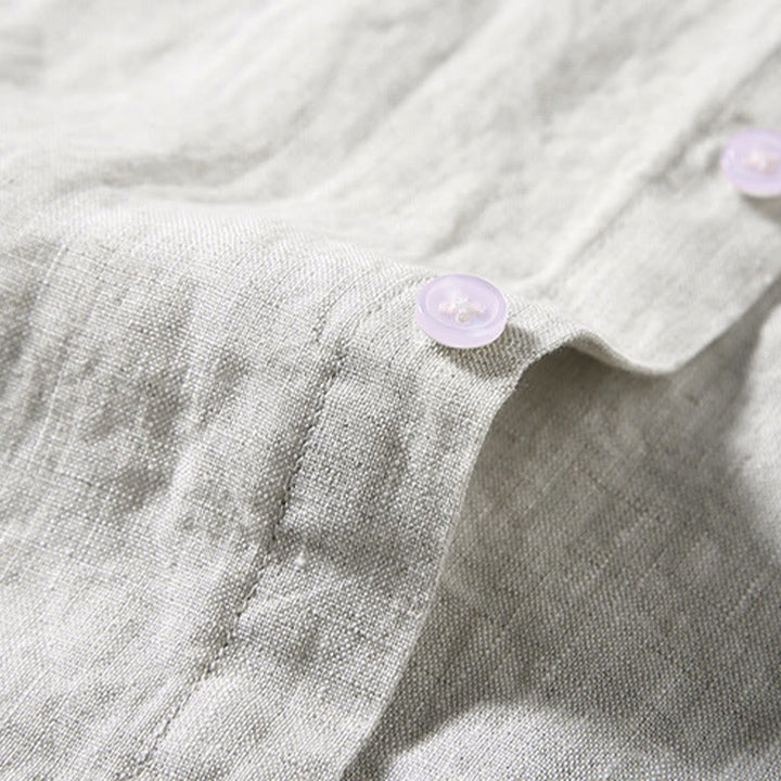 Buddha Stones夏カジュアル 純色ボタン コットン メンズ 半袖シャツ ポケット付き - image 1