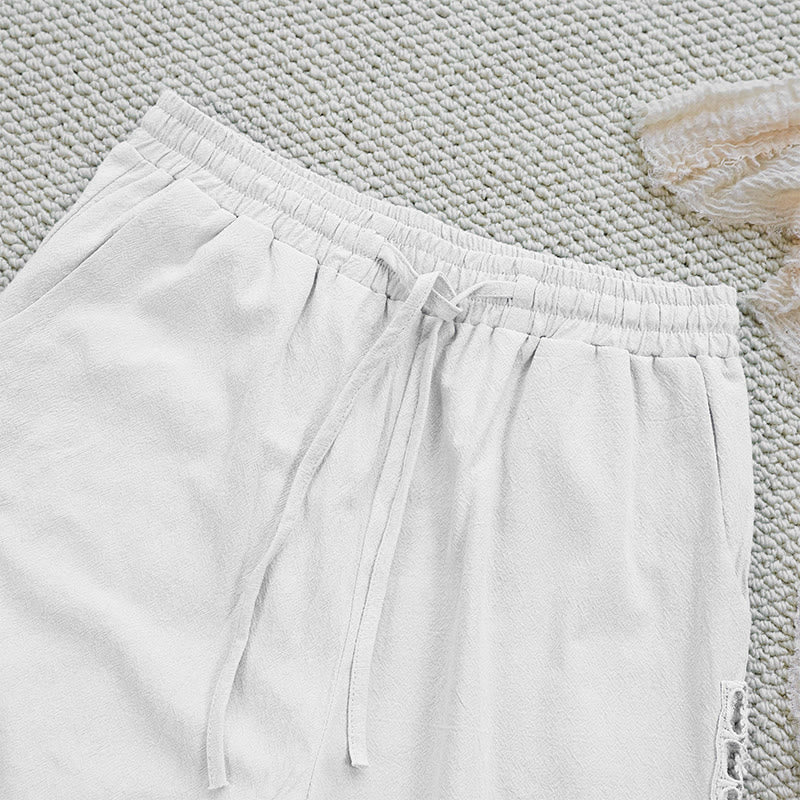 Buddha Stones夏 無地 つなぎ デザイン コットン リネン レディース パンツ ポケット付き - image 3